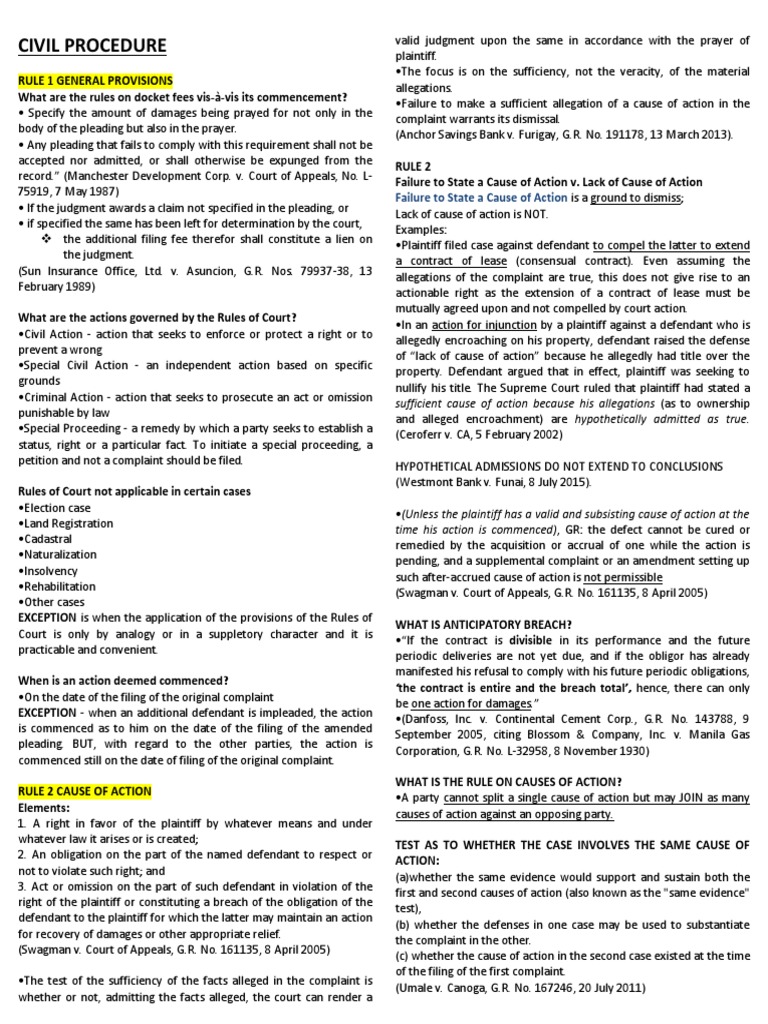 Civil Procedure Rules Overview | PDF | Lawsuit | Pleading
