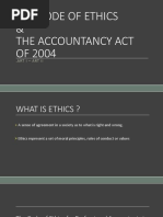 The Code of Ethics & The Accountancy Act OF 2004: .Art I - Art Ii