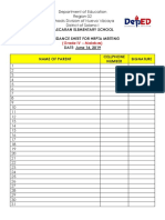 Bascaran Elementary School Attendance Sheet For Hrpta Meeting DATE: June 14, 2019 Name of Parent Cellphone Number Signature