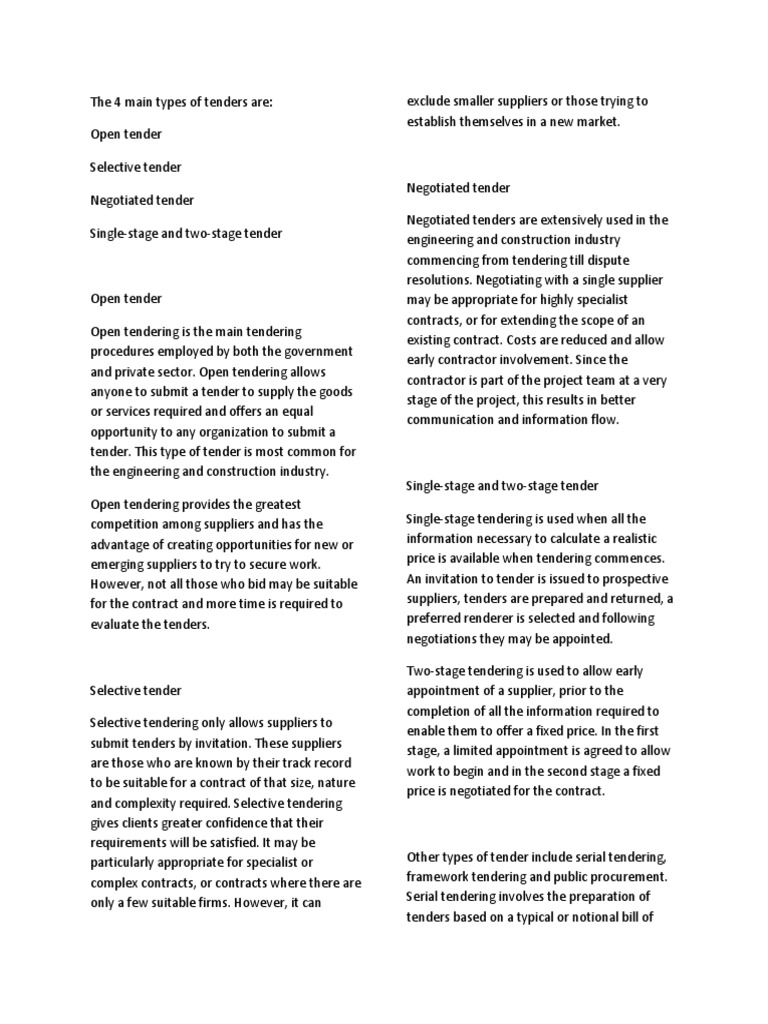 The 4 Main Types of Tenders Are | PDF | Request For Proposal | Request For  Information