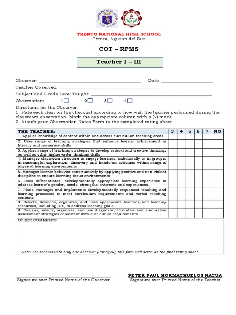 COT Form PDF