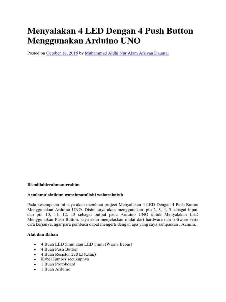 4 LED Dengan 4 Push Button Menggunakan Arduino UNO | PDF | Metode ...