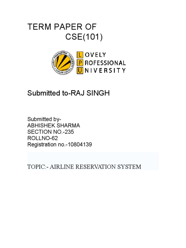 Airline Reservation System Term Paper | PDF | Computing | Computer ...