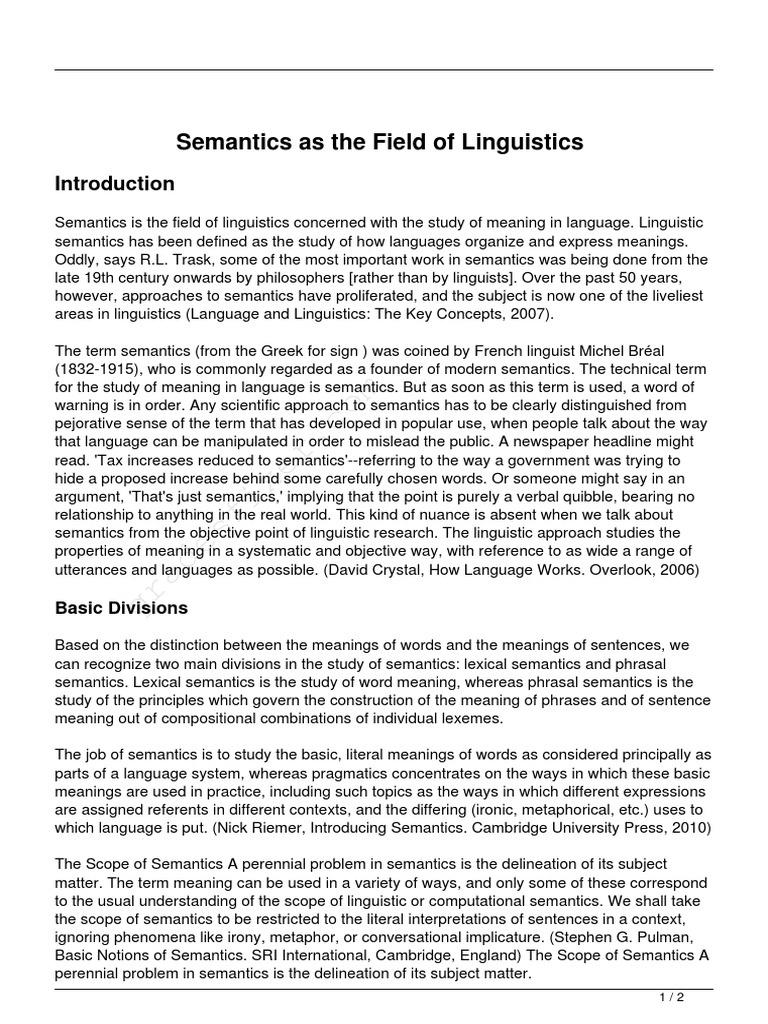 Linguistic Semantics Overview | PDF | Semantics | Lexicon