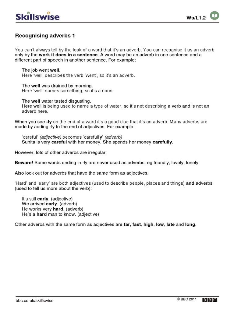 Understanding Adverbs in Sentences | PDF | Language Arts & Discipline