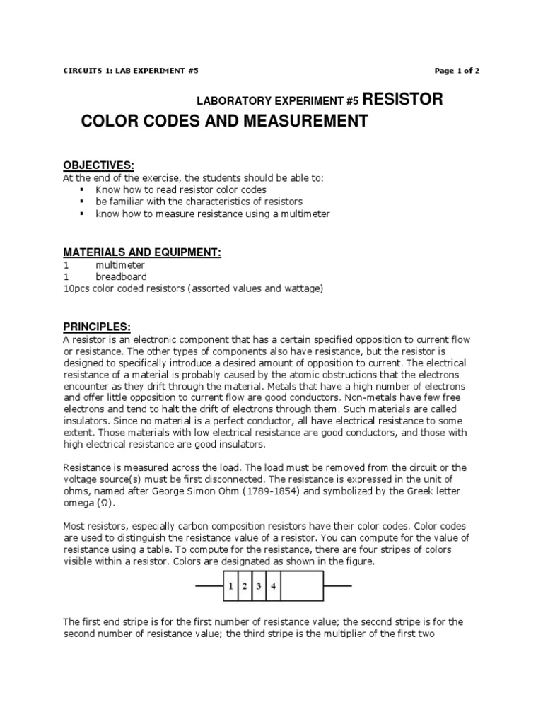 CIRCUITS 1 Lab Experiment 05 | PDF | Electrical Resistance And ...