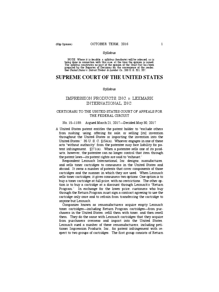Patent Exhaustion A Patentee's Sale of a Product Exhausts All Patent