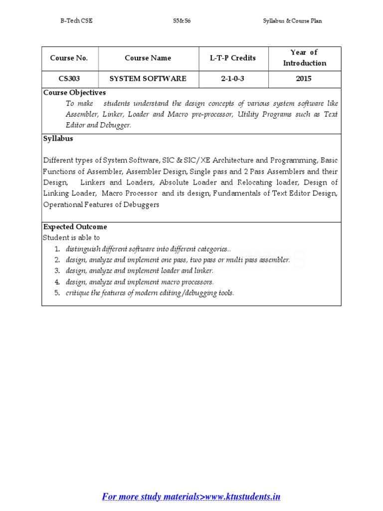 CS303 System Software Syllabus-Semesters - 5 | PDF | Assembly Language ...