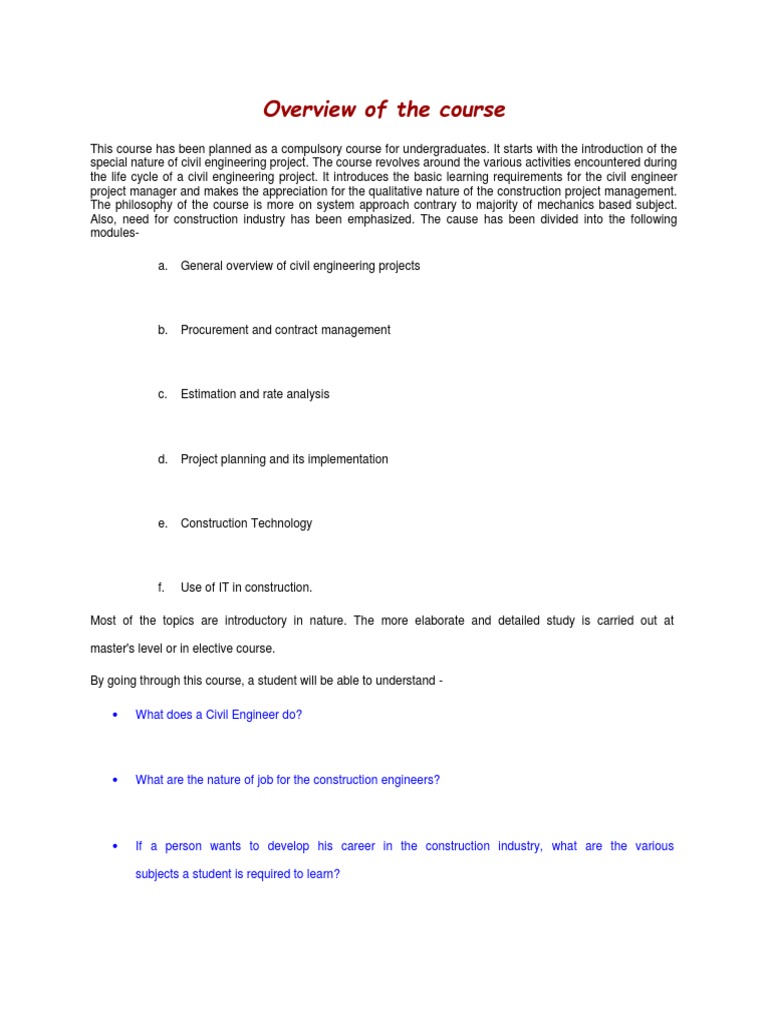 Civil Engineering Project Management Course | PDF | Project Management ...