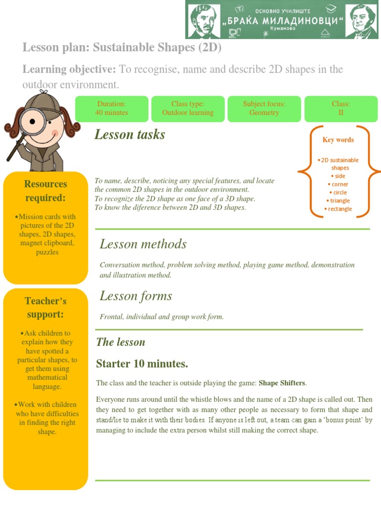 Lesson Tasks: Lesson Plan: Sustainable Shapes (2D) | PDF | Shape | Pedagogy