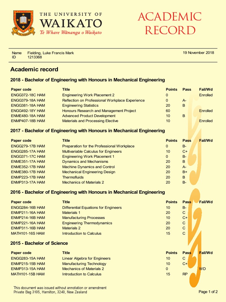 Mechanical Engineering Academic Record | PDF | Mechanical Engineering ...