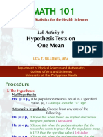 M101 Lab Activity 9 Hypothesis Tests On One Population Mean