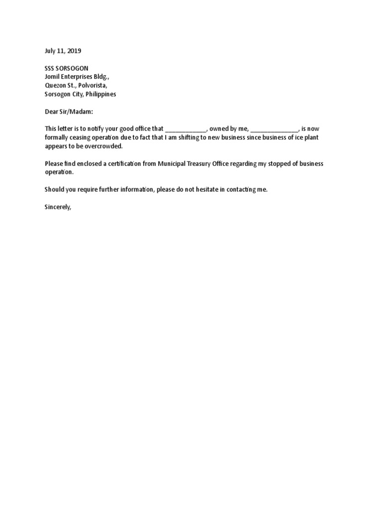 Business Closure Notification Letter | PDF
