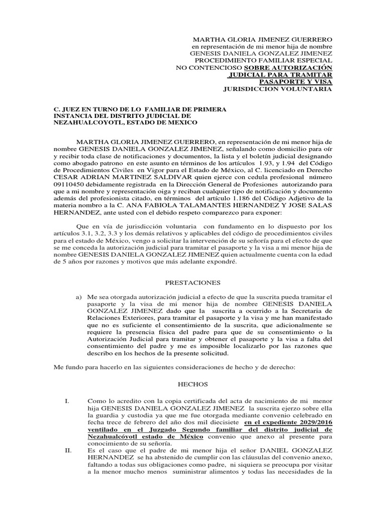 Autorización Judicial para Tramitar Pasaporte y Visa | PDF | Pasaporte |  México