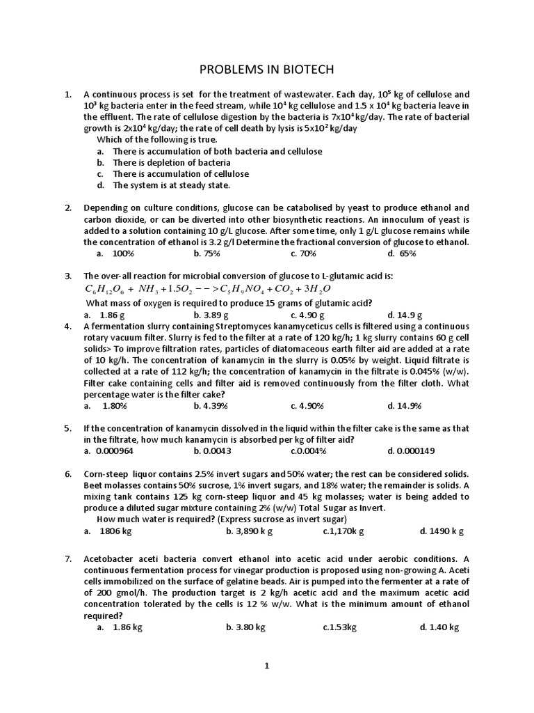 Problems in Biochem | PDF | Filtration | Sucrose