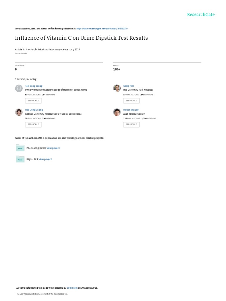 In Uence of Vitamin C On Urine Dipstick Test Results: Annals of ...