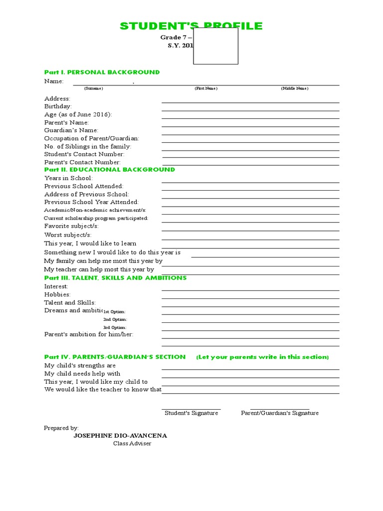 Grade 7 Student Profile and Records | PDF | Psychological Concepts ...