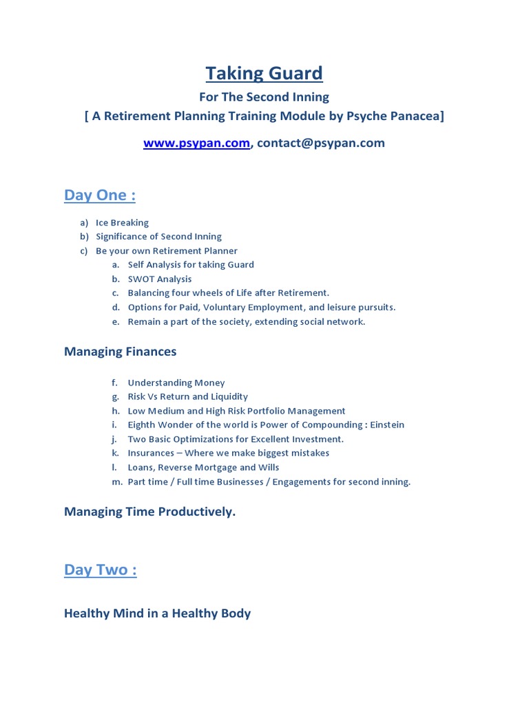 Retirement Planning Training Module | PDF | Career & Growth