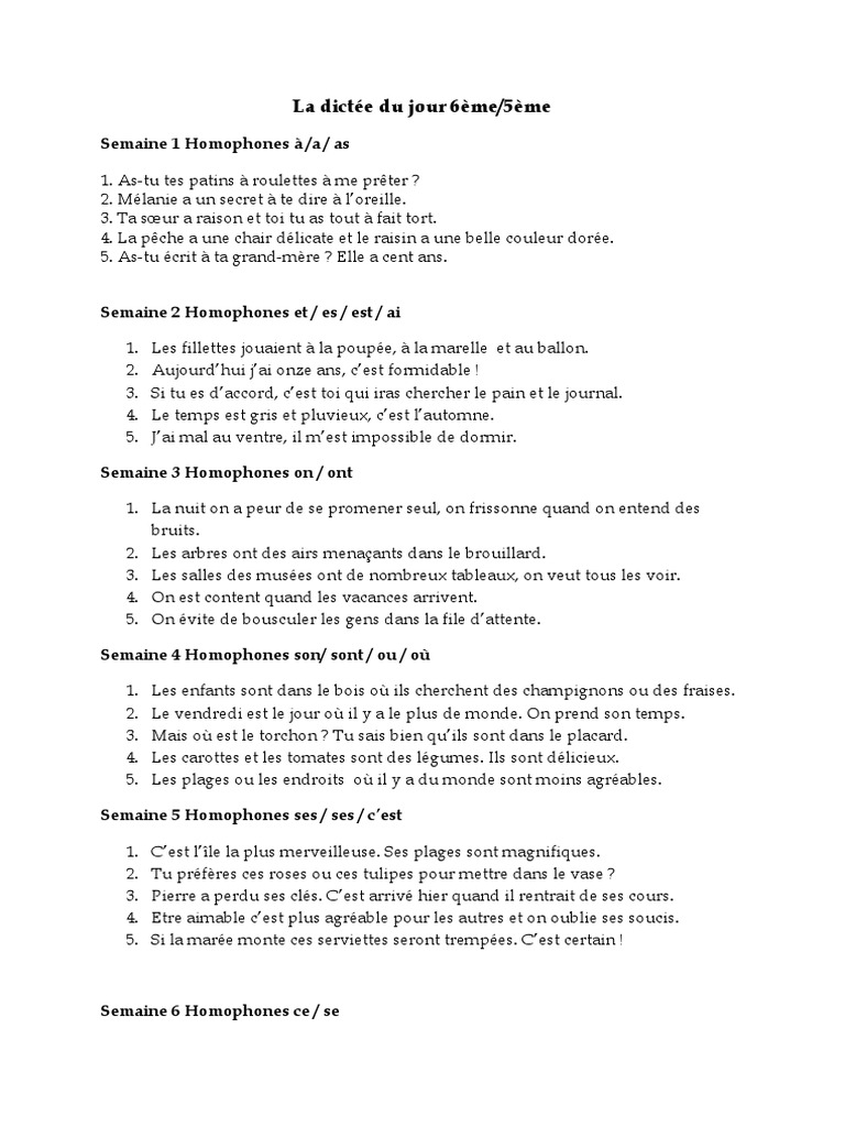 Dictée 6ème Passé Simple Et Imparfait La Dictée Du Jour 6ème 5ème 2018 | PDF | La nature