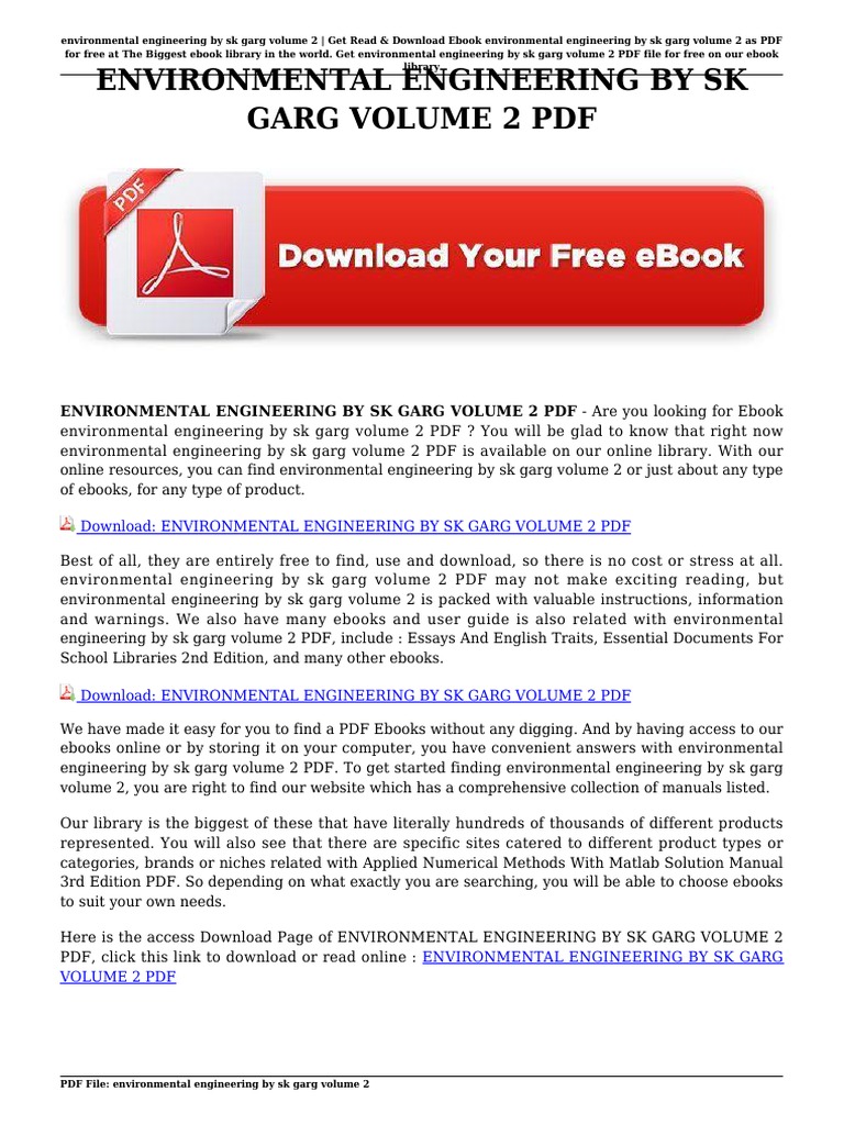 Environmental Engineering by SK Garg Volume 2 PDF PDF E Books