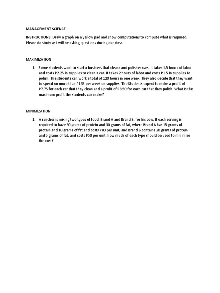 Management Science: Profit & Cost Optimization | PDF