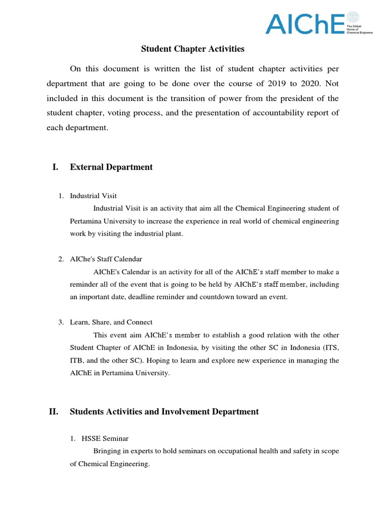 Student Chapter Activities | PDF | Chemical Engineering | Engineering