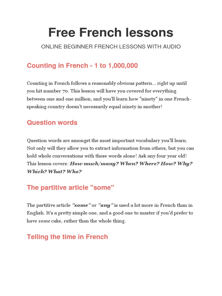 French Lesson 1 Website Pdf Idiom French Language