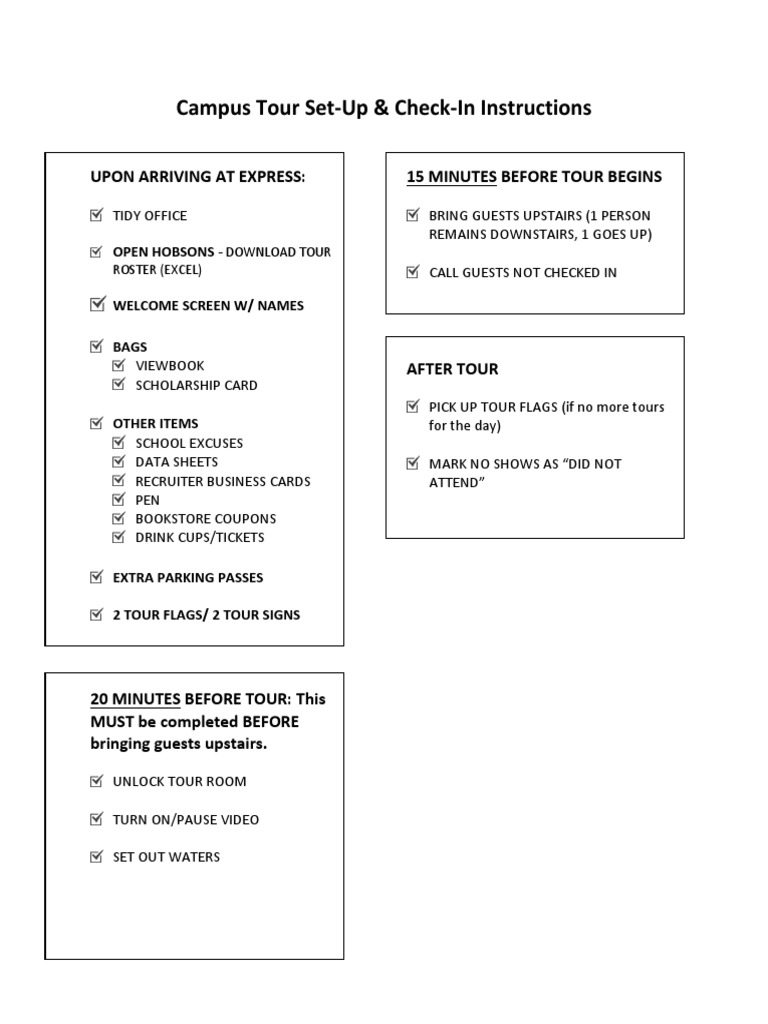 Campus Tour Setup & Check-In Guide | PDF