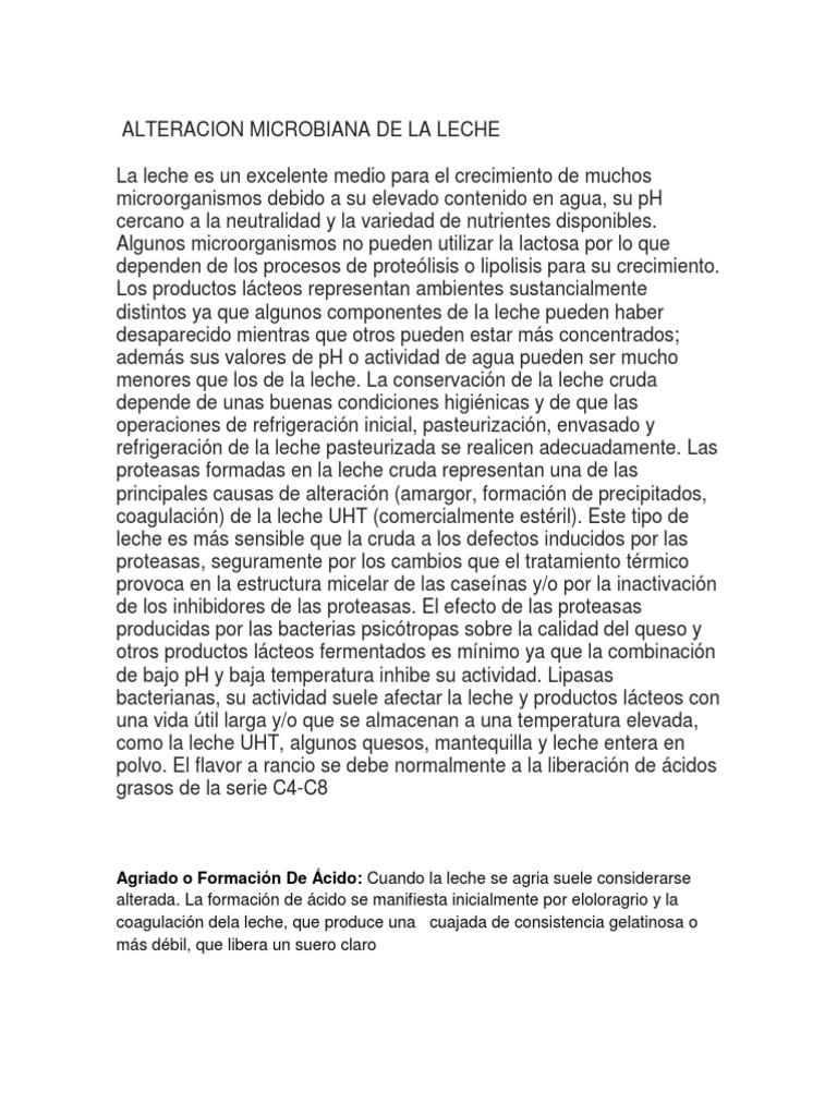 Alteraciones Microbianas en la Leche | PDF | Productos lácteos | Leche