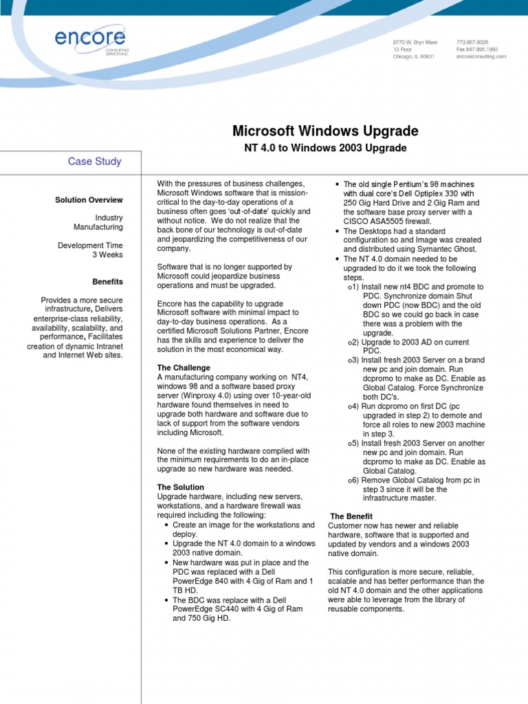 Windows 2003 Upgrade Case Study | PDF | Windows Server 2003 | Microsoft ...