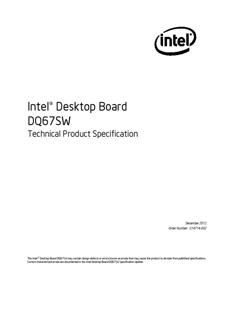 Intel Desktop Board DQ67SW Technical Product Specification | PDF | Usb ...