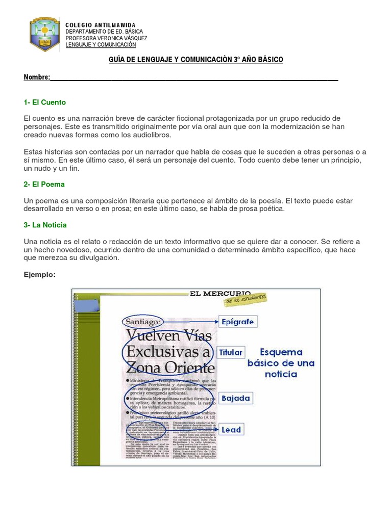 Guia Tipos de Texto 3ro Básico | PDF