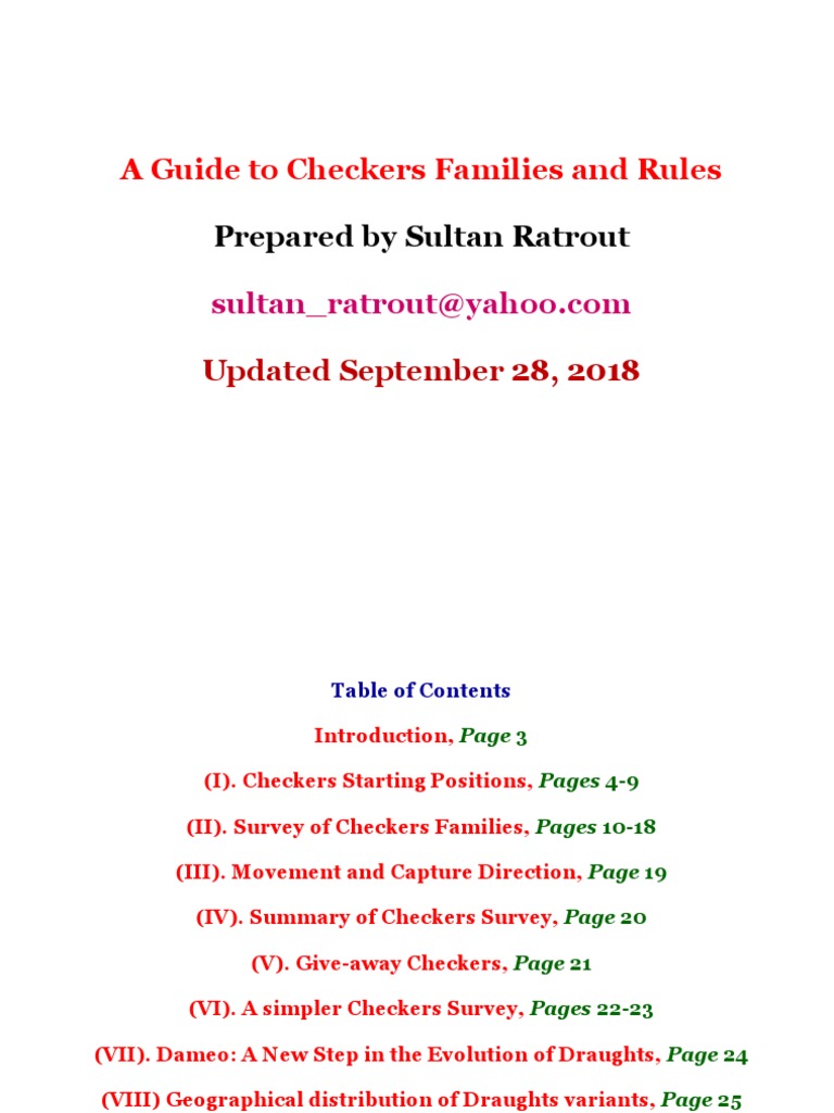 A Guide To Checkers Families And Rules Pdf Pdf Leisure Activities Game Theory