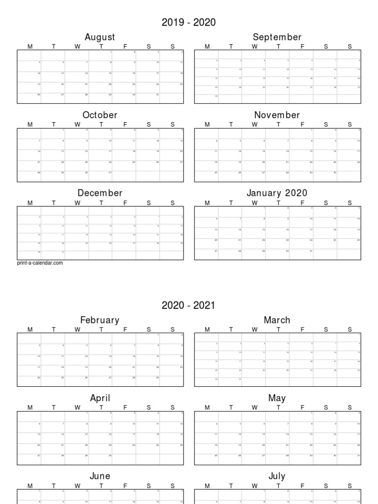 2019-2021 Monthly Calendar Overview | PDF