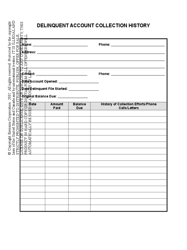 Collection History For Delinquent Account PDF