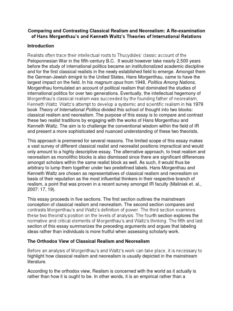 Comparison of Classical Realism and Neorealism PDF International