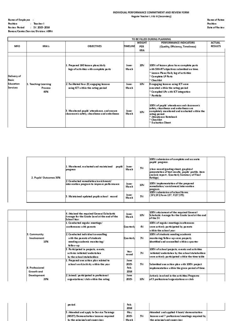 Teacher Performance Review Form | PDF | Educational Technology | Lesson ...