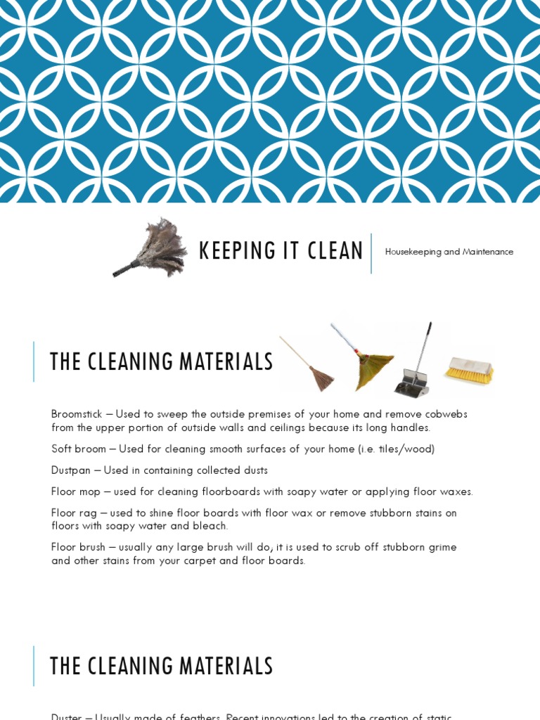 Housekeeping Essentials for a Clean Home | PDF | Housekeeping | Bed