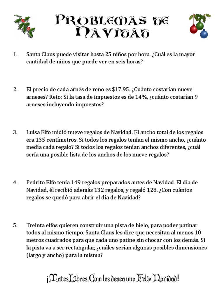 Problemas Matemáticos Navideños para Niños | PDF | Navidad | Ocio