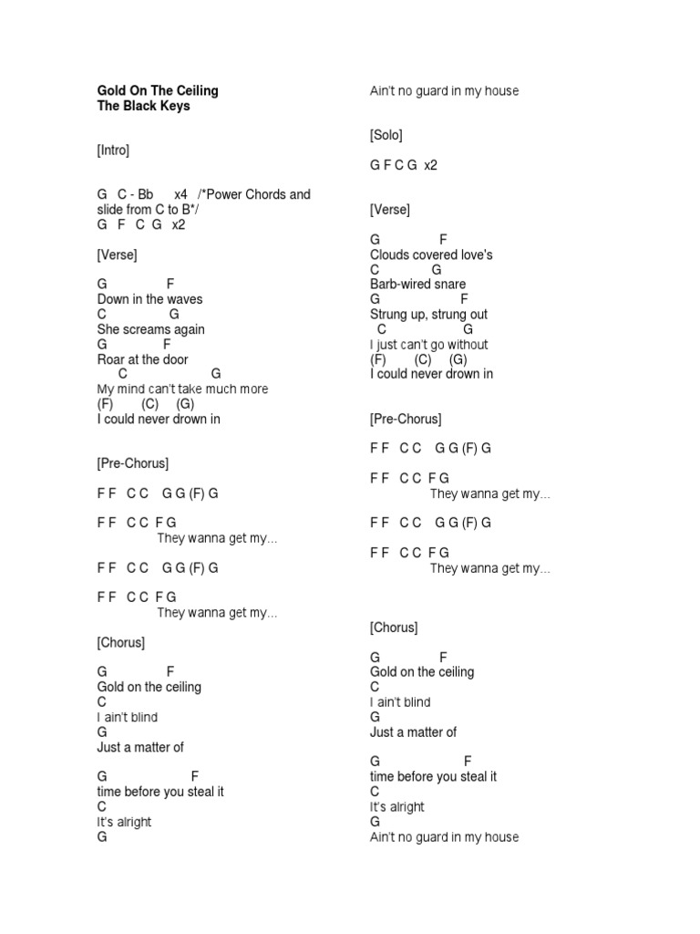 Gold On The Ceiling PDF Song Structure Vocal Music