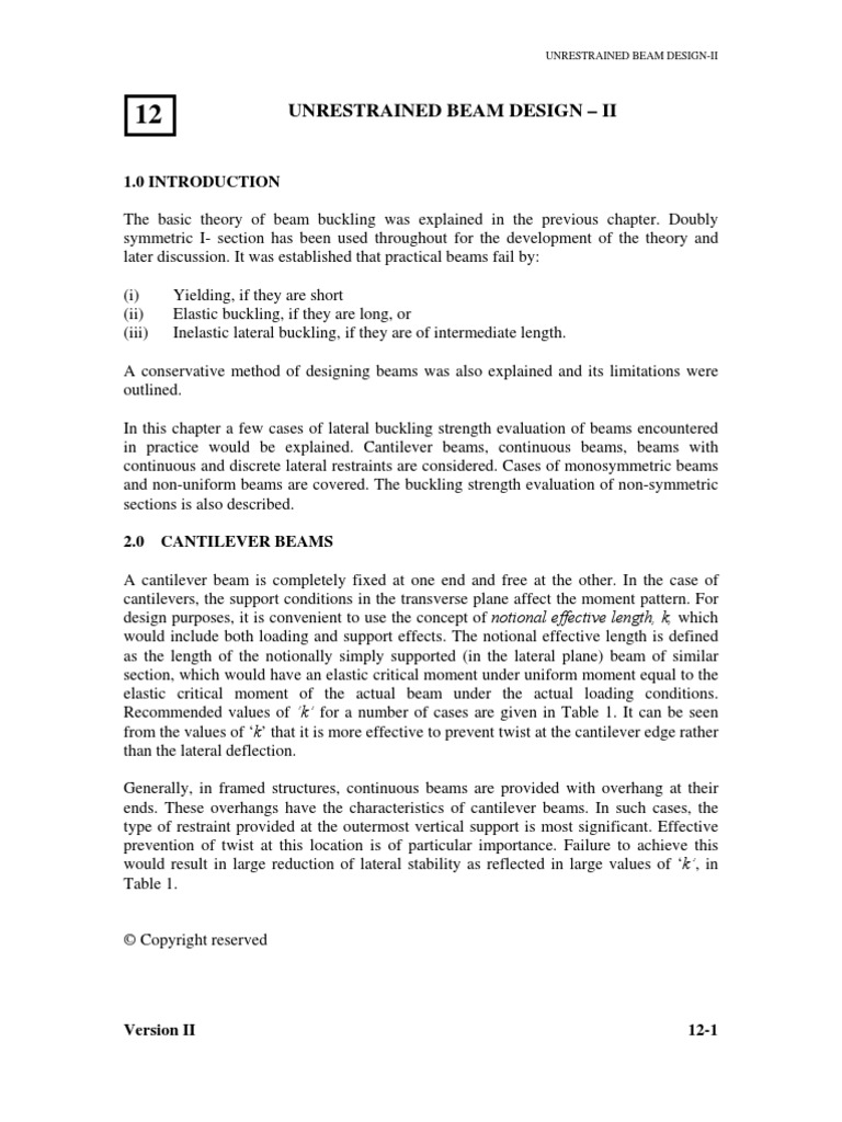 Chapter12 Unrestrained Beam Design | PDF | Buckling | Beam (Structure)