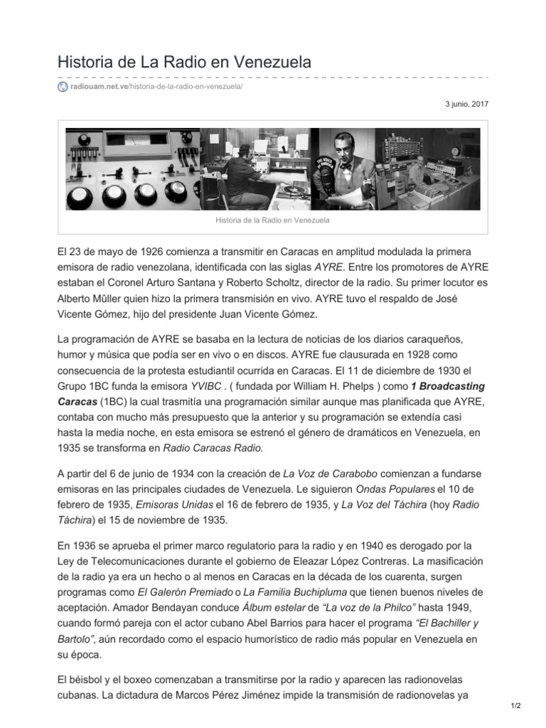 Historia de la Radio en Venezuela | PDF | Radiodifusión | Radio
