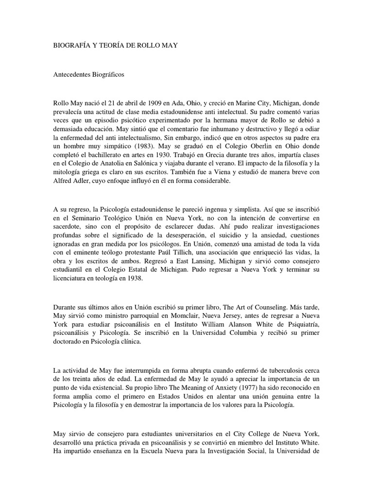 Biografía y Teoría de Rollo May | PDF | Existencialismo | Homo Sapiens