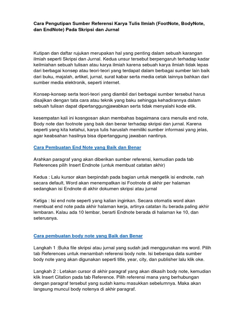 Apa Itu Footnote Bodynote Dan Endnote