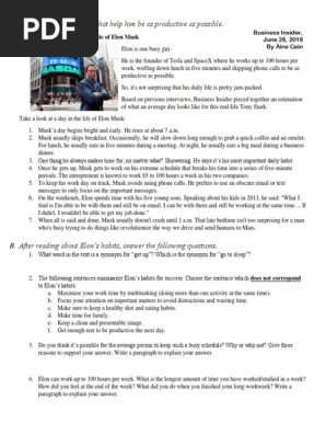 ELON MUSK A2 Reading Task