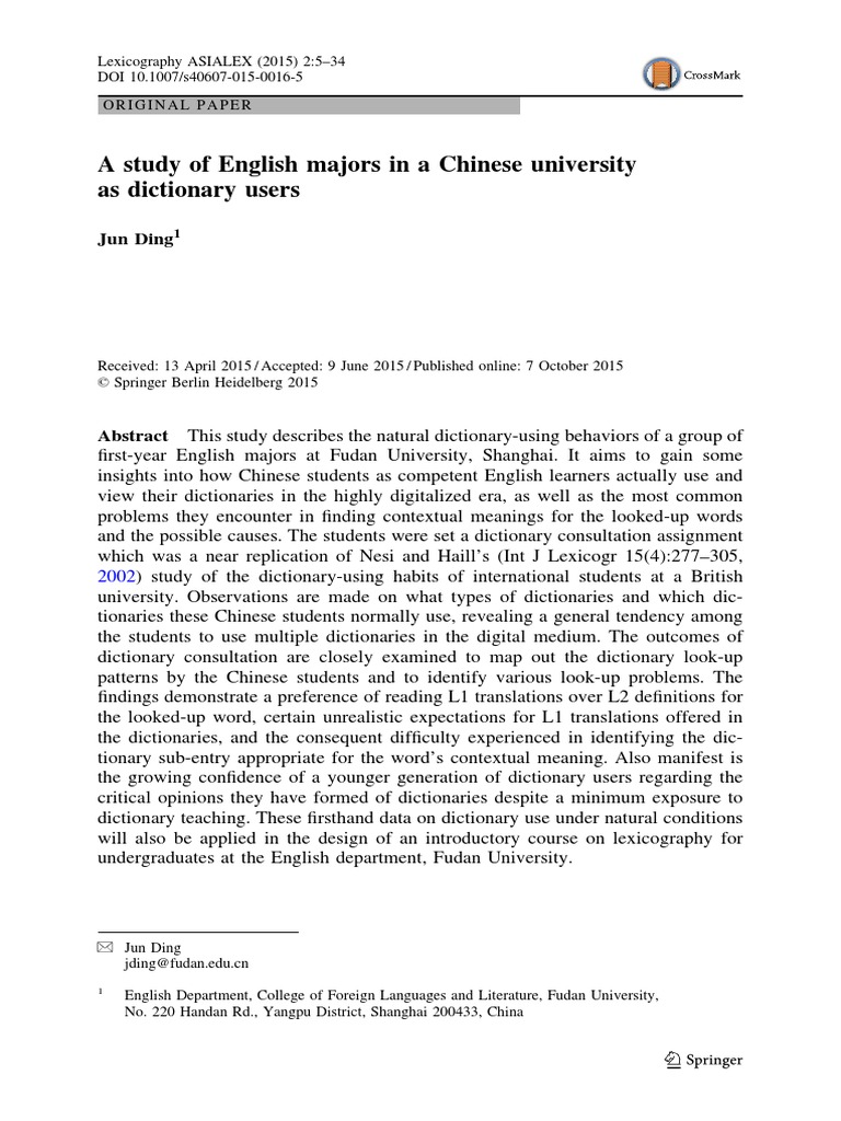A Study of English Majors in A Chinese University As Dictionary Users ...
