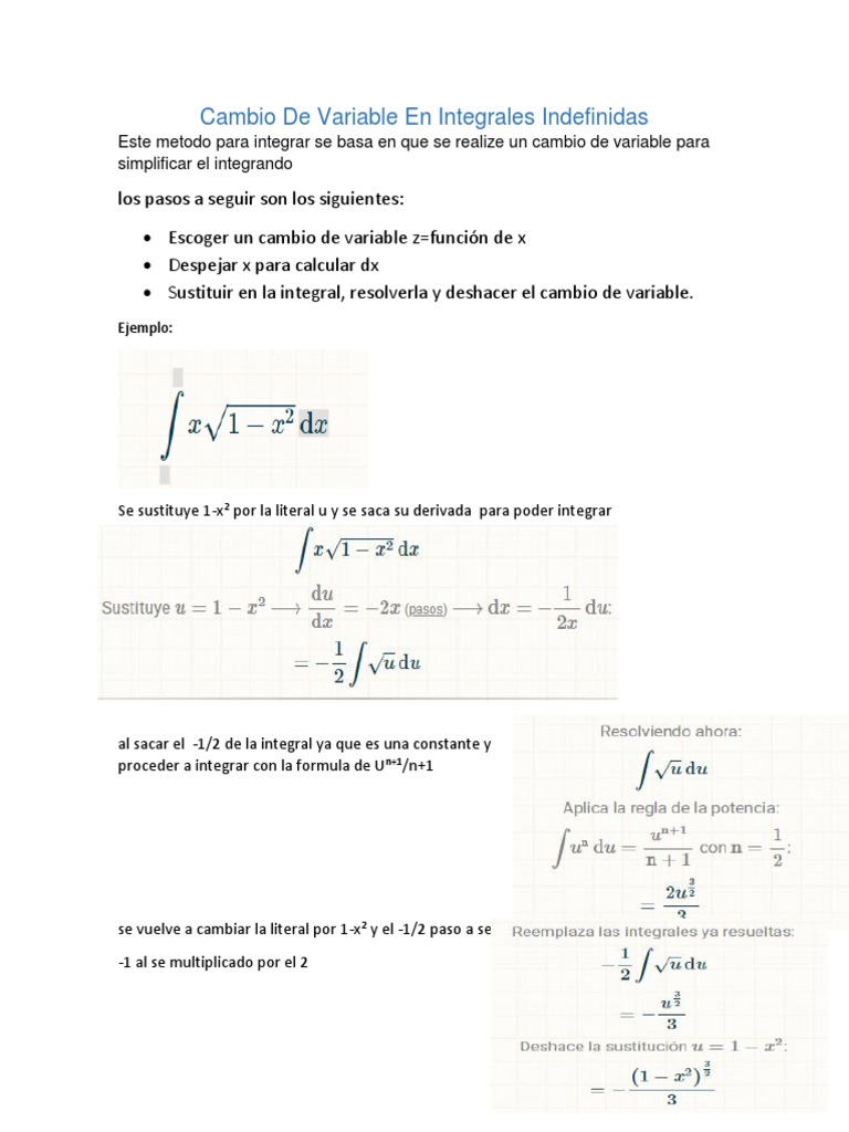 Cambio de Variable en Integrales Indefinidas | PDF | Métodos y ...
