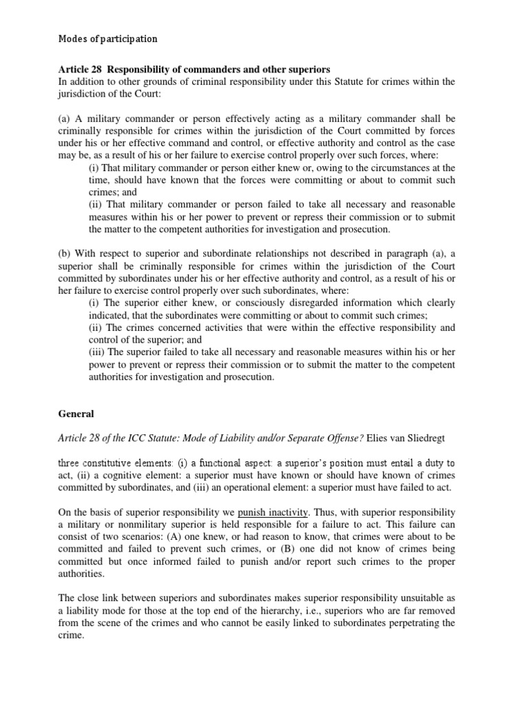 Command Responsibility Under Article 28 | PDF | International Criminal ...