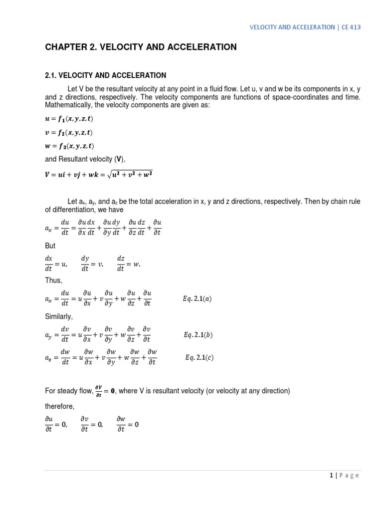 Lecture 2 Velocity And Acceleration By Engr Wendhel Q L Acceleration Navier Stokes Equations