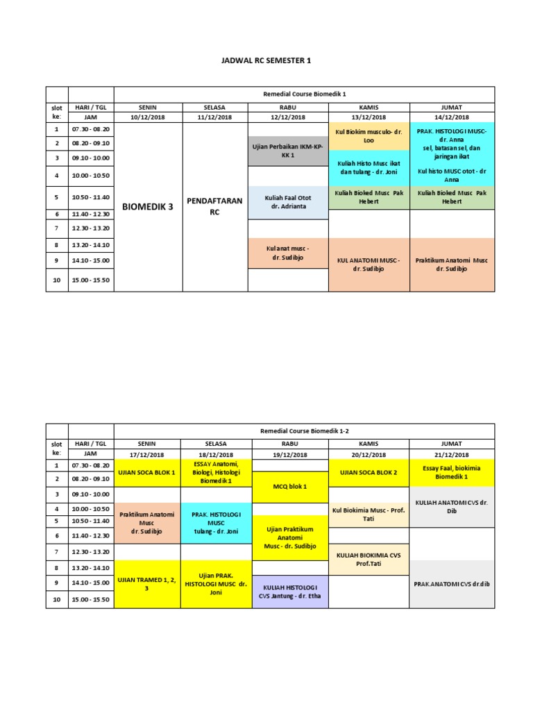 JADWAL RC SEMESTER 1 - 1 Desember Sore PDF | PDF